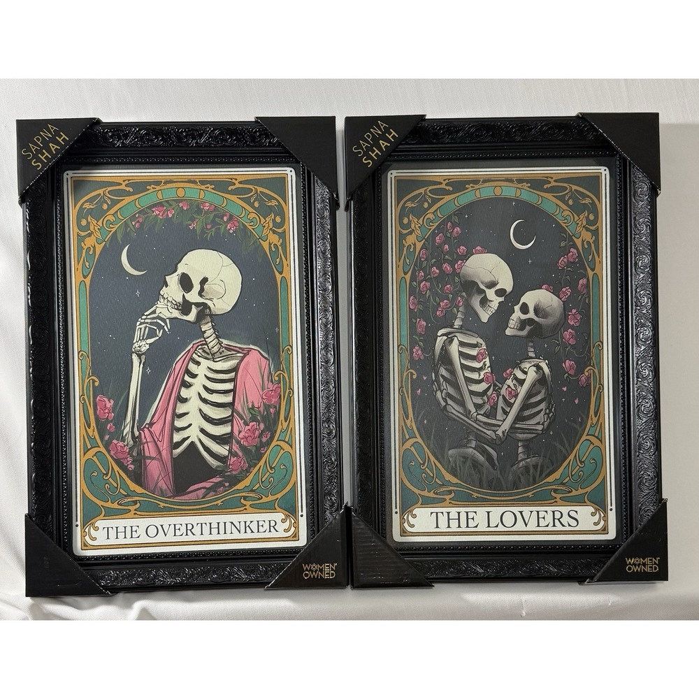 New SAPNA SHAH Tarot Card THE Overthinker  & The Lovers Black Framed Wall Art